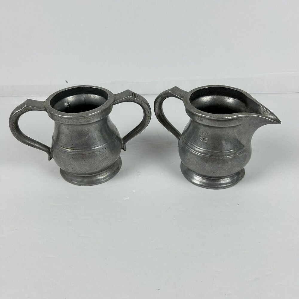 Vintage SMC Sexton Semetale Pewter Cream & Sugar MCM Colonial